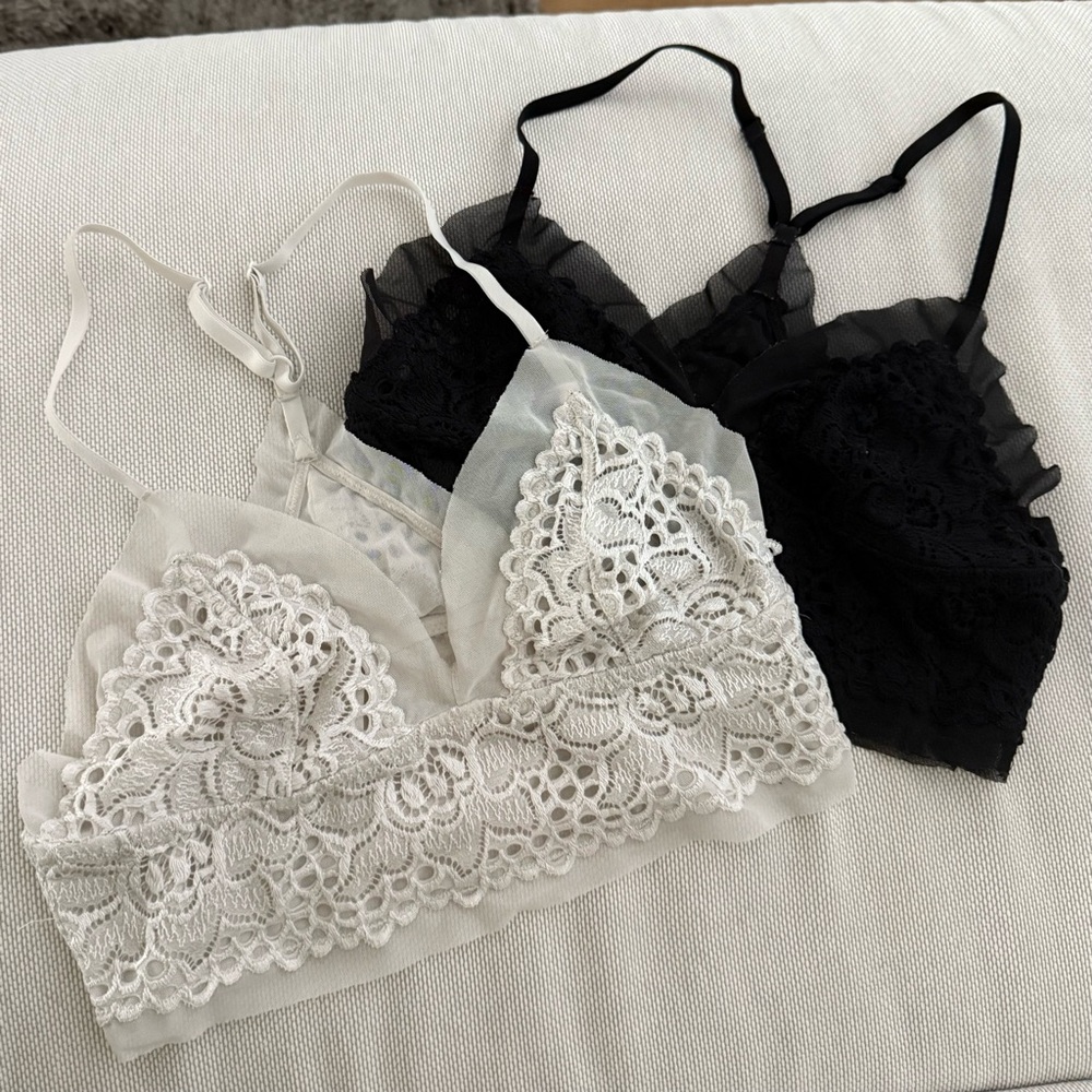 Aerie Lace Bralette Set Black and White